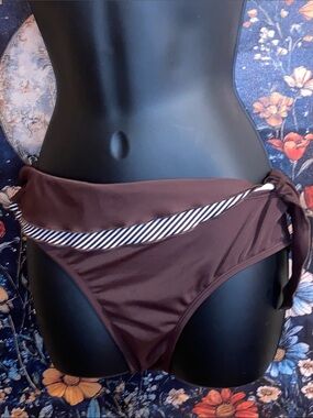 BROWN & WHITE RUFFLE TIE BIKINI BOTTOMS 24Th & Ocean Y2K VIBES BOHO